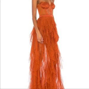FOR LOVE AND LEMONS X REVOLVE BUSTIER GOWN IN RUST